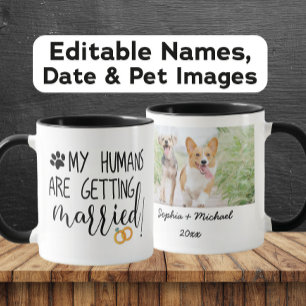 うちの人間が結婚するよ！ 犬と猫の写真 マグカップ