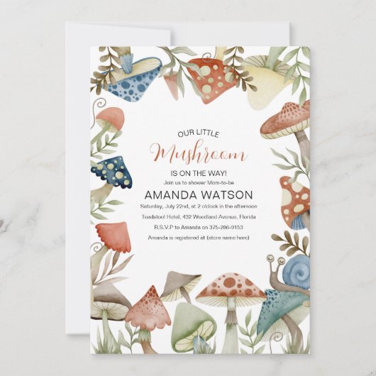 うちの小さなキノコが行く途中だ!ベビーシャワー請求書 招待状 (正面)