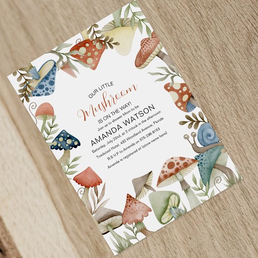 うちの小さなキノコが行く途中だ！ベビーシャワー請求書 招待状