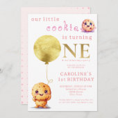 うちの小さなクッキーが1歳に！とってもキュートな1歳誕生日 招待状 (正面/裏面)