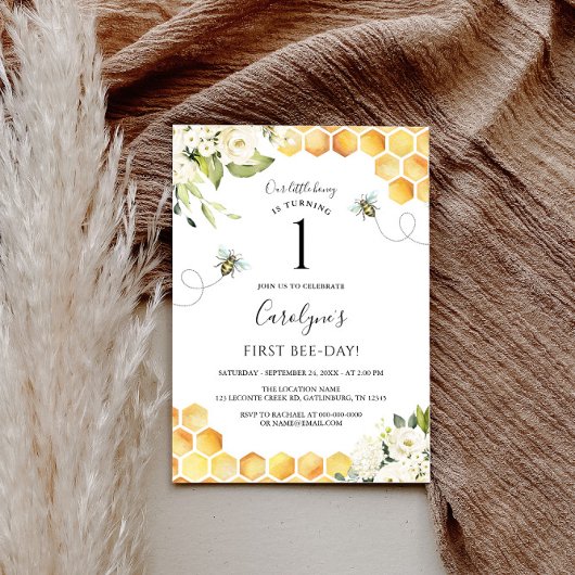 うちの小さなハチの1歳の誕生日パーティーへの招待状 招待状