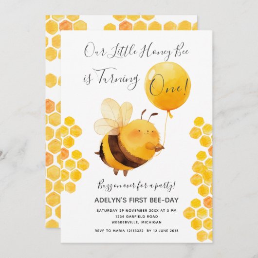 うちの小さなハチミミツバチが一誕生日 招待状 (正面/裏面)