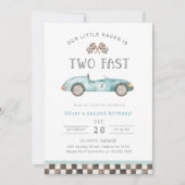 うちの小さなレーサーは2さい！速すぎる！レースカーの2歳誕生日 招待状 (正面)