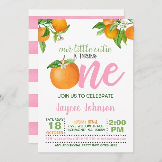 うちの小さな可愛い子が1歳になるお誘い - PS 招待状 (正面/裏面)