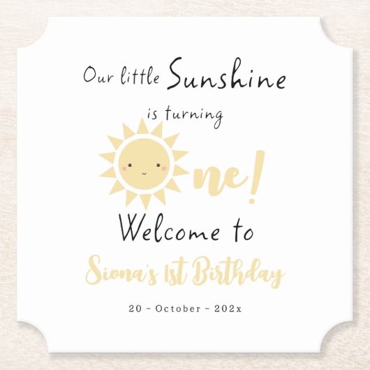 うちの小さな太陽が1歳になる かわいい誕生日 ペーパーコースター (正面)