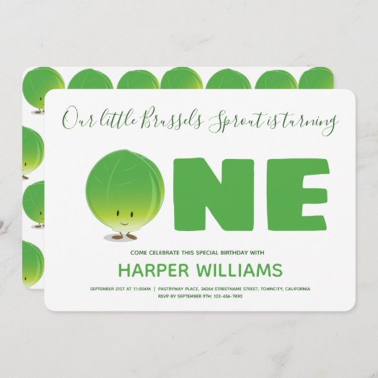 うちの小さな芽キャベツは１歳の誕生日を迎える 招待状 (正面/裏面)