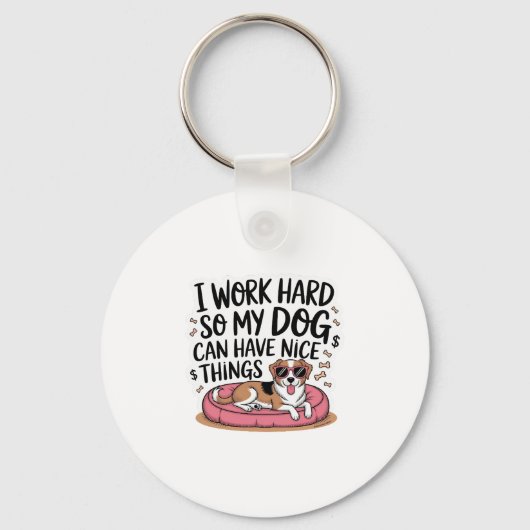 うちの犬が幸せに暮らせるように一生懸命働いてる キーホルダー (正面)