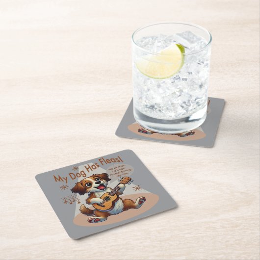 うちの犬はフリーズウクレレのチューニング曲を持っている スクエアペーパーコースター (インサイチュ)