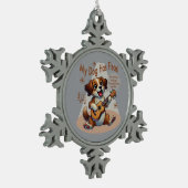 うちの犬はフリーズウクレレのチューニング曲を持っている スノーフレークピューターオーナメント (左)