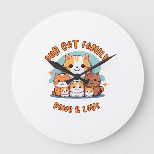 "うちの猫家族 パウズ&ラブ ウォールクロック" ラージ壁時計 (正面)