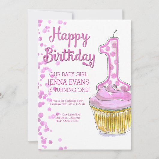 うちの赤ちゃんが1歳になるお誕生日会への招待状 招待状 (正面)