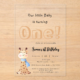 うちの赤ちゃんが1歳に!かわいいキリン1歳の誕生日 アクリル招待状