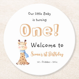 うちの赤ちゃんが1歳に!かわいいキリン1歳の誕生日 ラウンドペーパーコースター