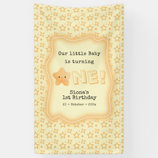 うちの赤ちゃんが1歳のキュートなスターに!お誕生日おめでとう 横断幕 (縦)