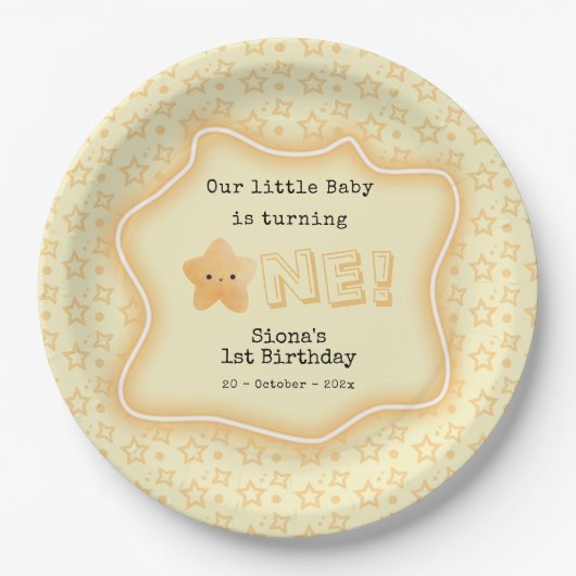 うちの赤ちゃんが1歳のキュートなスター誕生日 ペーパープレート (正面)