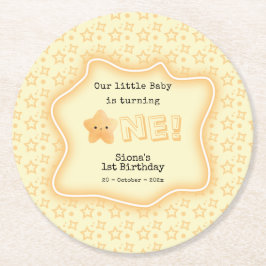 うちの赤ちゃんが1歳のキュートなスター誕生日 ラウンドペーパーコースター