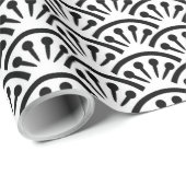 うちわ白黒日本の扇文 ラッピングペーパー (ロールコーナー)