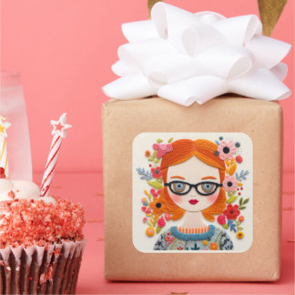 うっかり。レッドヘッドガールおたくシール スクエアシール