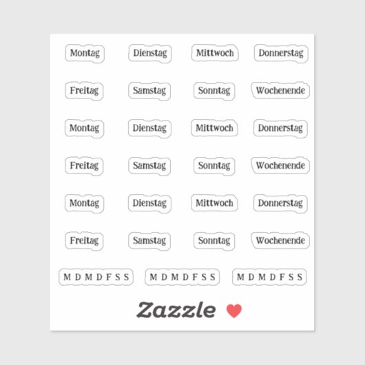 うっかり。週の日 – 透明(DEUTSCH) シール (シート)