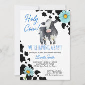 うっしー黒と青かわいい牛のベビーシャワー 招待状 (正面)