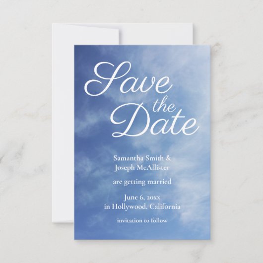 うっすら雲の青空写真 Save the Date 招待状 (正面)