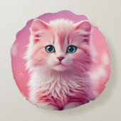 うっとりしたピンクの子猫 ラウンドクッション (裏面)