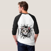 うっとりした水彩可愛い猫覗きTシャツ Tシャツ (裏面フル)