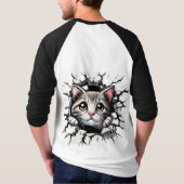 うっとりした水彩可愛い猫覗きTシャツ Tシャツ (裏面)