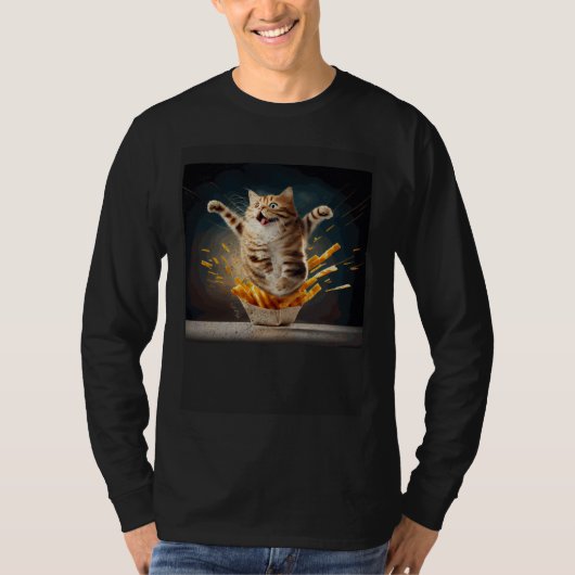 うつ伏せ猫のフライドポテト Tシャツ (正面)