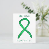 うつ病認識度グリーンリボンカスタムポストカード ポストカード (スタンド正面)