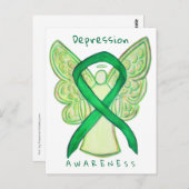 うつ病認識度リボングリーンエンジェルポストカード ポストカード (正面/裏面)