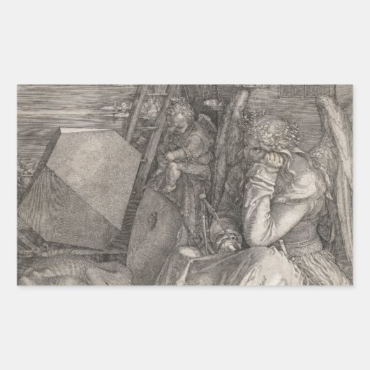 うつ病I、版木、銅版、版画by Albrecht Durer 長方形シール (正面)
