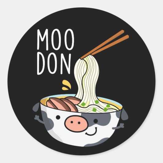 うどんの面白いダークBG ラウンドシール (正面)