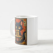 うどん入りのかわいい黒猫 コーヒーマグカップ (正面左)