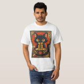 うどん入りのかわいい黒猫 Tシャツ (正面フル)