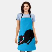 うなり声を上げる黒日本の猫 エプロン (着用した状態)