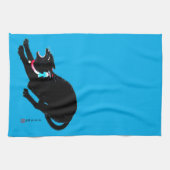 うなり声を上げる黒日本の猫 キッチンタオル (横)