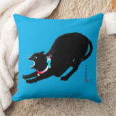 うなり声を上げる黒日本の猫 クッション (ブランケット)