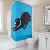 うなり声を上げる黒日本の猫 シャワーカーテン (インサイチュ)