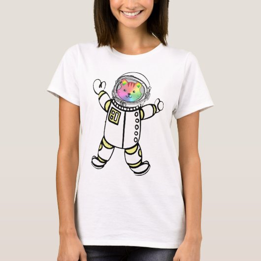 うなる虹のアストロキティキャット宇宙飛行士 Tシャツ (正面)