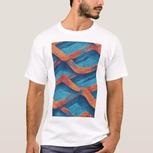 うねるタイル模様の波: ビビッドな抽象的パターン Tシャツ (正面)