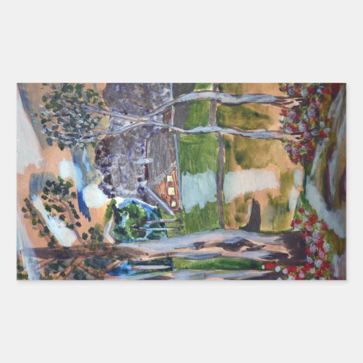 うぶな人の水絵画色の森自然ハウスランド 長方形シール (正面)