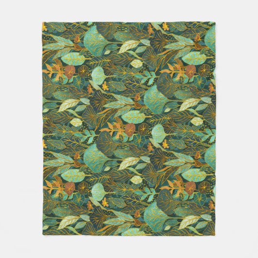 うぶな人アートラッシュガーデンタペストリーinグリーンとブルー フリースブランケット (正面)