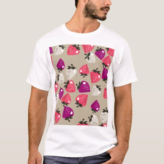 うぶな人イチゴ：ベージュ背景シームレス。 Tシャツ (正面)