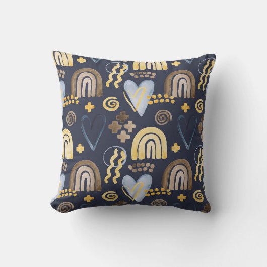 うぶな人オーガニックパターンを虹とハートで描く  クッション (正面)