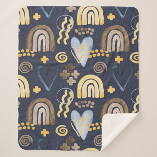 うぶな人オーガニックパターンを虹とハートで描く  シェルパブランケット