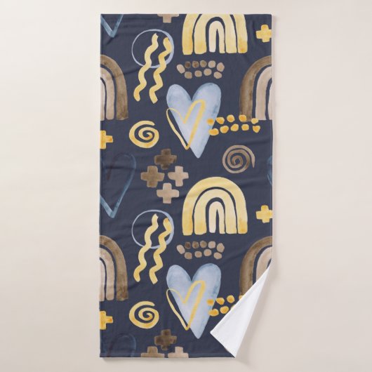 うぶな人オーガニックパターンを虹とハートで描く  バスタオル (バスタオル)