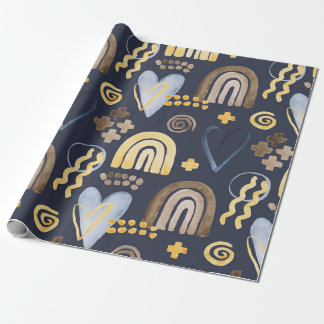 うぶな人オーガニックパターンを虹とハートで描く  ラッピングペーパー