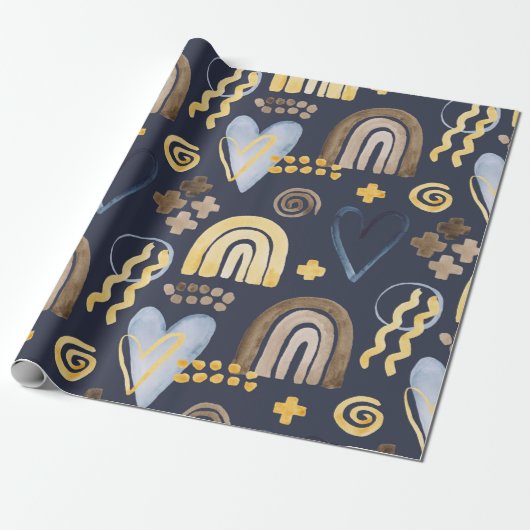 うぶな人オーガニックパターンを虹とハートで描く ラッピングペーパー (アンロールド)