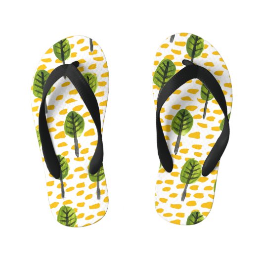 うぶな人グリーンブラックツリーパターン キッズビーチサンダル (フットベッド)